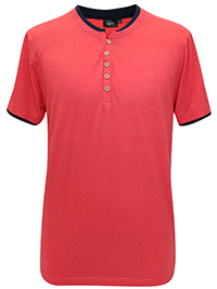 RED Mens Pure Cotton Contrast Trim Henley Neck T-Shirt - Plus Size XL to 4XL