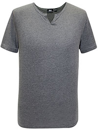 GREY Mens Cotton Blend Notch Neck T-Shirt - Size S to 4XL