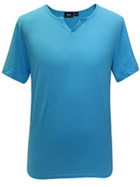 LIGHT-BLUE Mens Cotton Blend Notch Neck T-Shirt - Size L to XL