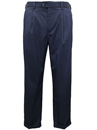 NAVY Mens Wool Blend Active Waist Single Pleat Trousers - Waist Size 32 to 44