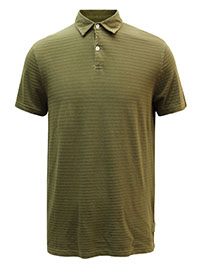 MoP Mens OLIVE Pure Cotton textured Stripe Polo Shirt - Size S to XL