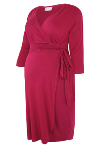 BUMP IT UP Magenta 3/4 Sleeves Wrap Maternity Dress - Plus Size 16 to 30/32 BUMP IT UP Magenta 3/4 Sleeves Wrap Maternity Dress - Plus Size 16 to 30/32
