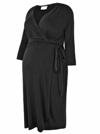 BUMP IT UP Black 3/4 Sleeves Wrap Maternity Dress - Plus Size 16 to 30/32 BUMP IT UP Black 3/4 Sleeves Wrap Maternity Dress - Plus Size 16 to 30/32