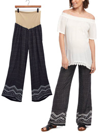 Motherhood BLACK Border Print Over Bump Maternity Trousers - Plus Size 18/20 to 24 (XL to 3X)