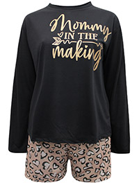 BLACK 'Mummy In The Making' Shortie Pyjama Set - Size 8 to 16