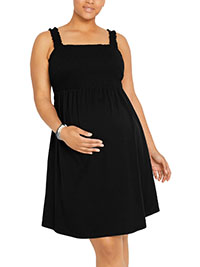 MATERNITY BLACK Pure Cotton Sleeveless Shirred Dress - Size 6/8 to 22/24 (XS to XL)