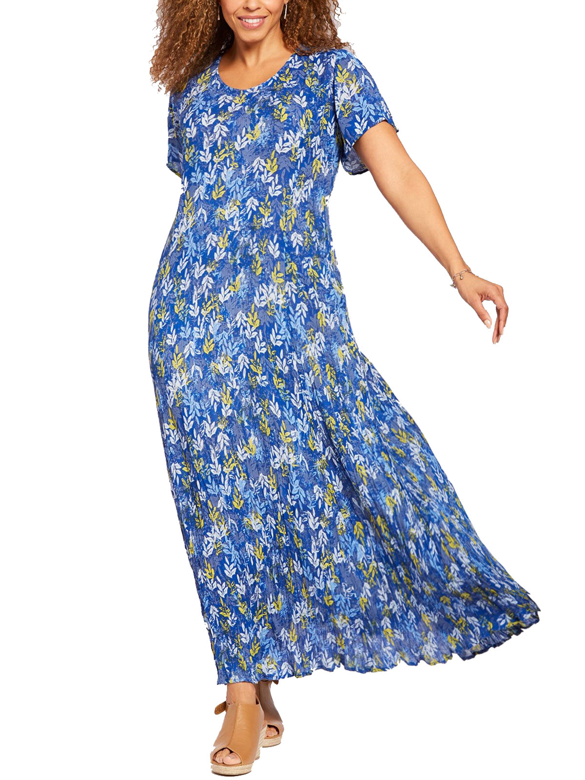 Woman Within - - Woman Within ASSORTED Short Sleeve Crinkle Maxi Dress ...