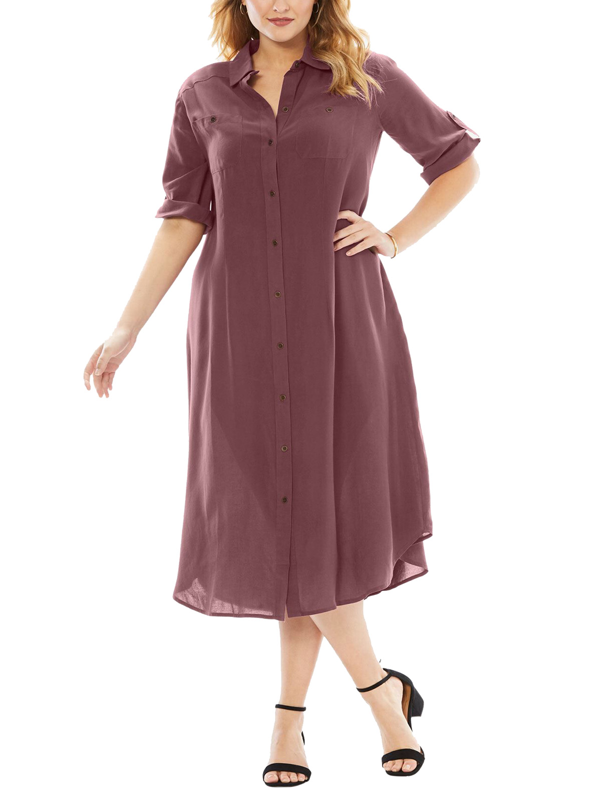 Roaman's - - Roamans ASSORTED Plain & Printed Shirt Dress - Plus Size ...