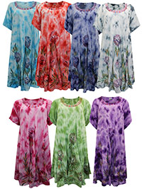 ASSORTED Tie Dye Embroidered T-Shirt Dress 52in Bust - FreeSize 18-22