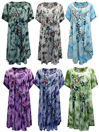 ASSORTED Tie Dye Embroidered T-Shirt Dress - FreeSize