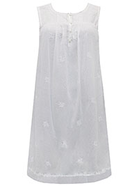 TWC WHITE Cotton Embroidered Pintuck Nightdress - Size 4/6 to 18 (XS to XL)