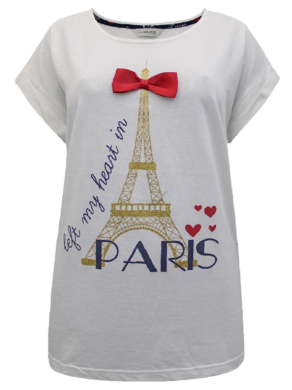 IVORY Pure Cotton 'Paris' 3D Bow Loungewear Top - Plus Size 16/18 (L)