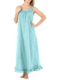 AQUA Colored Peony Long Embroidered Gown - Plus Size 16/18 to 44/46 (US M to 6X)