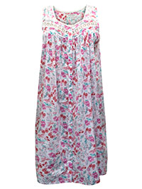 PINK White Wildflowers Sleeveless Button Front Night Gown - Plus Size 20/22 to 36/38 (L to 4X)