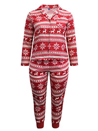 RED Pure Cotton Snowflake Fair Isle Print Flannel Pyjama Set - Size 10/12 (M)