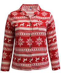 RED Pure Cotton Reindeer Fair Isle Print Flannel Pyjama Top - Size 6 to 30/32 (XS to 4X)