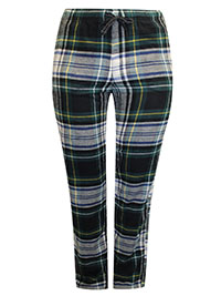 GREEN Pure Cotton Tartan Print Flannel Pyjama Bottoms - Size 6 to 30/32 (XS to 4X)