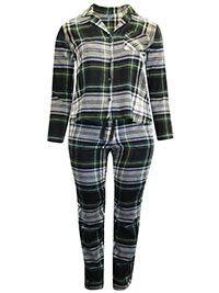 GREEN Pure Cotton Tartan Print Flannel Pyjama Set - Size 6 to 30/32 (XS to 4X)