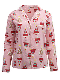 PINK Pure Cotton Santa Gingerbread Flannel Pyjama Top - Size 6 to 22 (XS to XXL)