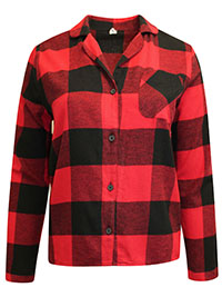 RED Pure Cotton Buffalo Plaid Flannel Pyjama Top - Size 6 to 22 (XS to XXL)