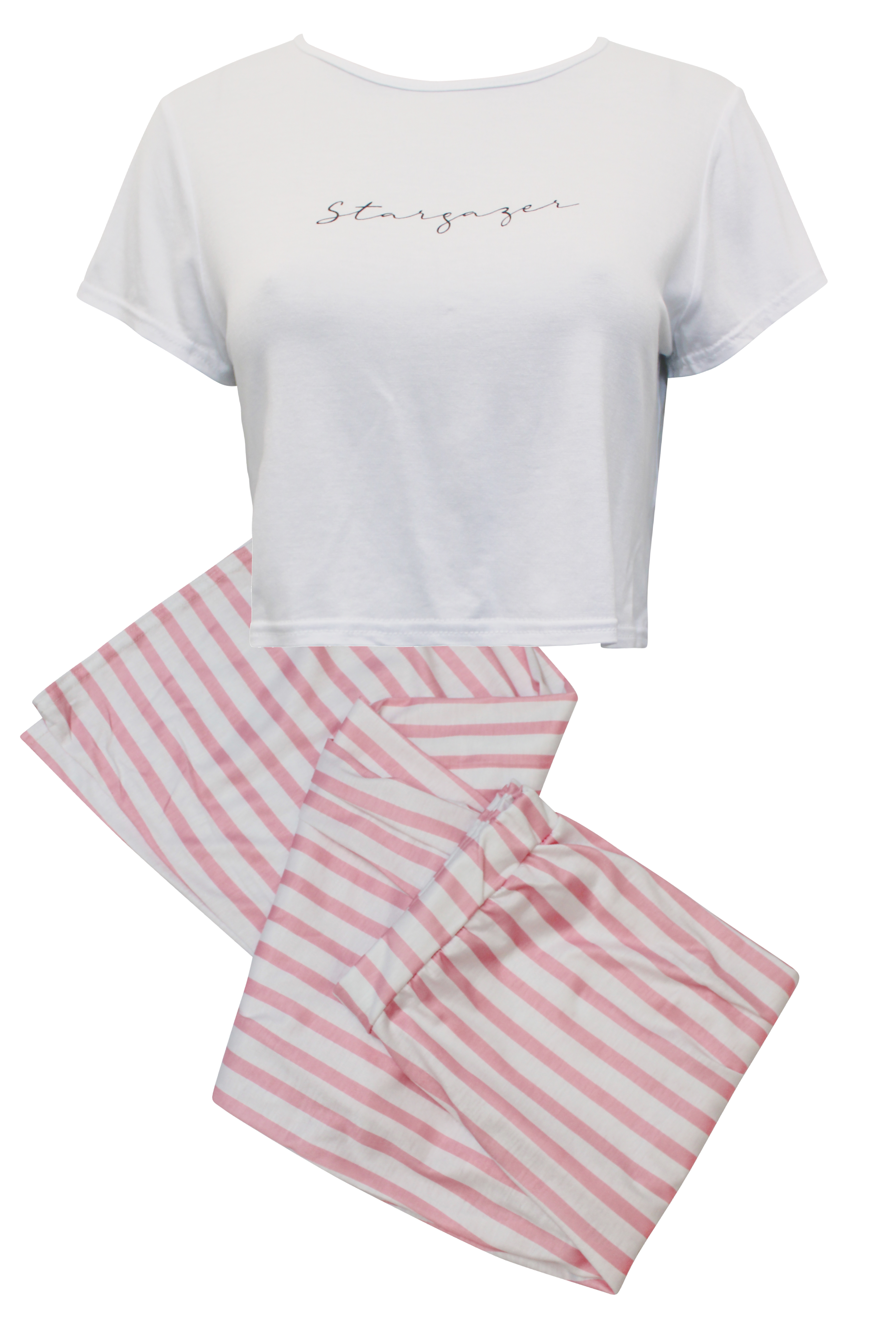 WHITE/PINK Candy Stripe 'Stargazer' Pyjama Set - Size 10 to 18