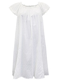 TWC WHITE Pure Cotton Dobby Embroidered Lace Trim Nightdress - Size 4/6 to 18 (XS to XL)