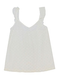 TWC WHITE Pure Cotton Polka Dot Frill Pyjama Cami - Size 8/10 (S)