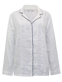 TWC WHITE Pure Cotton Stitch Trim Pyjama Shirt - Size 12 to 18 (M to XL)