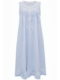 PALE-BLUE Pure Cotton Sleeveless Dobby Nightdress - Size 10 to 22