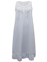 BLUE Pure Cotton Sleeveless Dobby Nightdress - Size 10 to 24