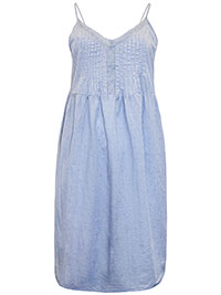 BLUE Pure Cotton Pintuck Strappy Chemise - Size 8 to 12