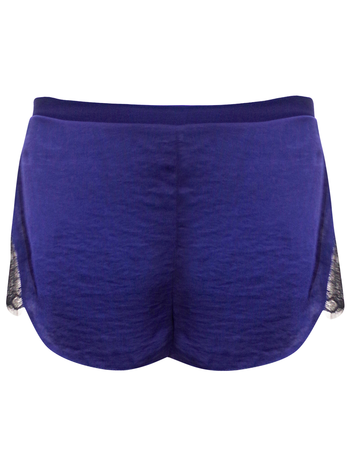 ASOS MIDNIGHT-BLUE Lace Panelled Satin Pyjama Shorts - Size Medium to Large
