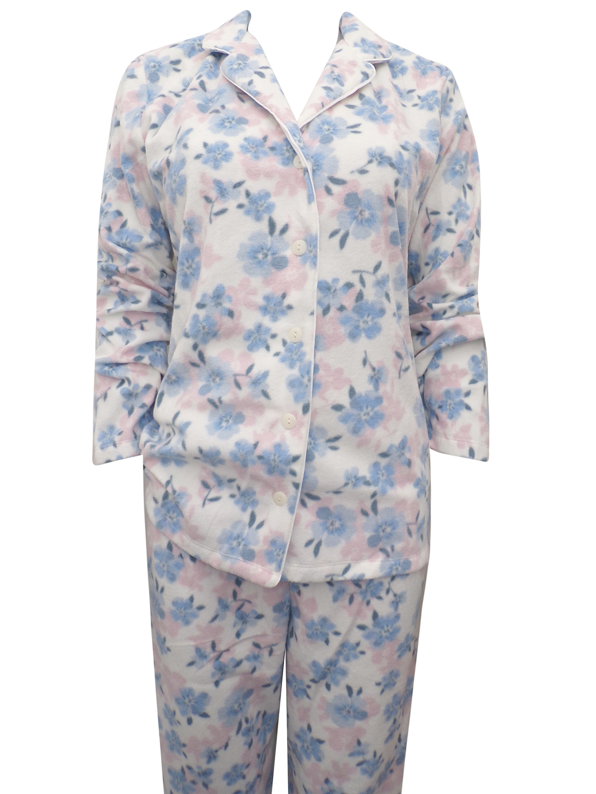 Marks and Spencer M&5 BLUE Floral Print Fleece Pyjamas Size 8/10