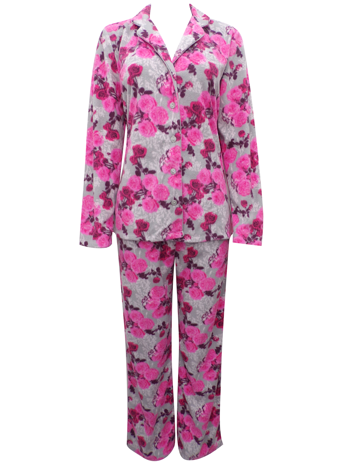 Marks And Spencer Mand5 Pink Rose Print Fleece Pyjamas Size 8 10 To