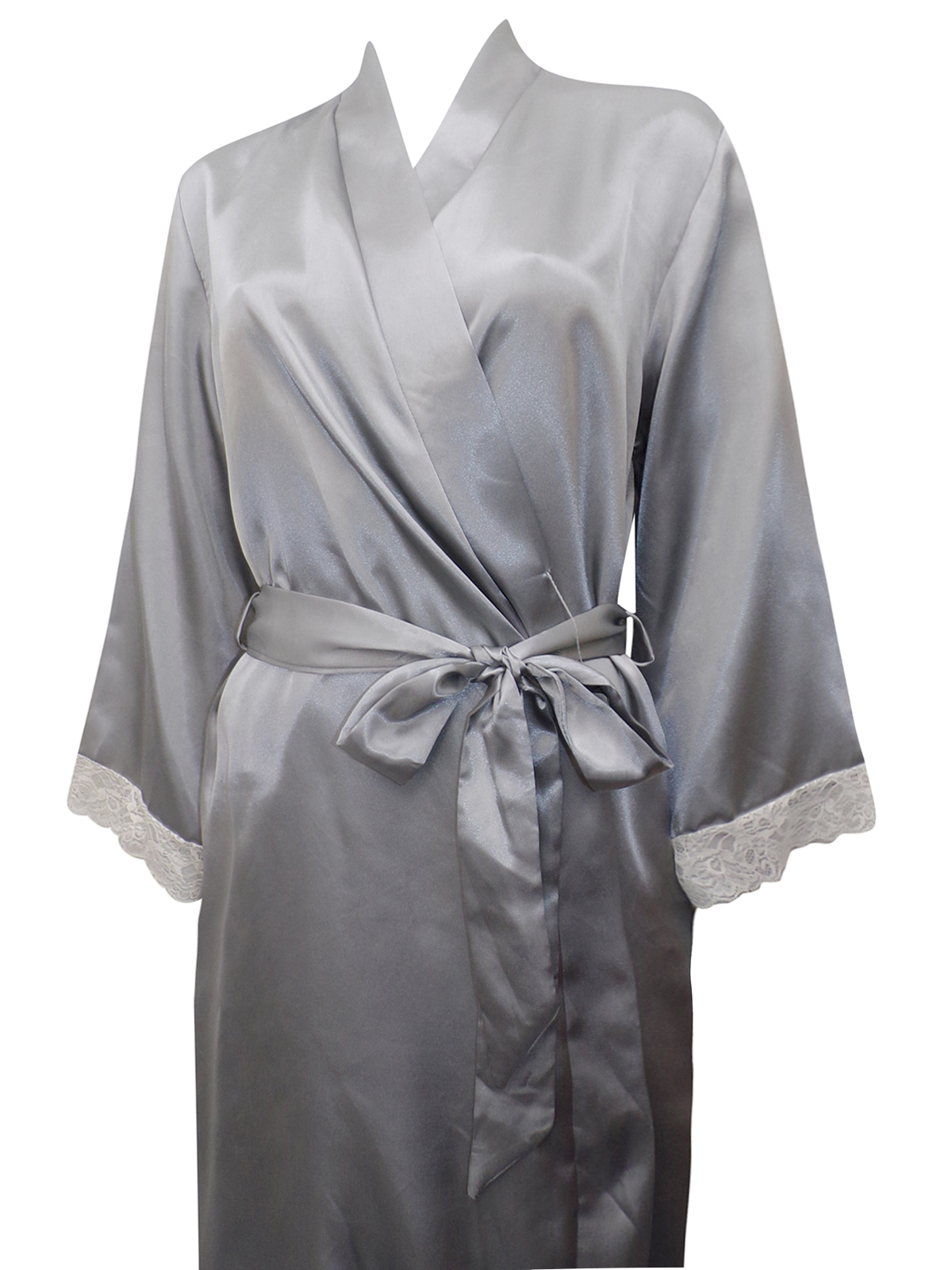 l/xl  contrast lace trim satin wrap dressing gown Size