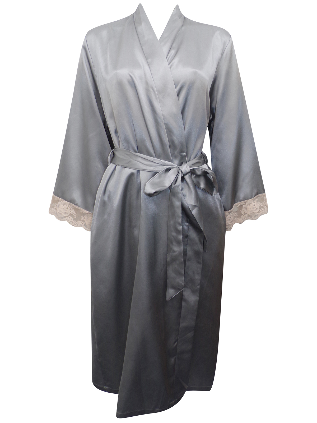 Peter New York - - Peter New York SILVER Contrast Lace Trim Satin Wrap ...