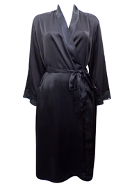 Peter New York BLACK Lace Trim Satin Wrap Dressing Gown - Size S/M to L/XL Peter New York BLACK Lace Trim Satin Wrap Dressing Gown - Size S/M to L/XL