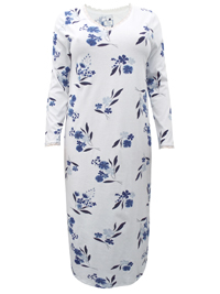 3vans WHITE Floral Print Lace Trim Long Sleeve Jersey Nightdress - Plus Size 14/16 to 30/32 3vans WHITE Floral Print Lace Trim Long Sleeve Jersey Nightdress - Plus Size 14/16 to 30/32