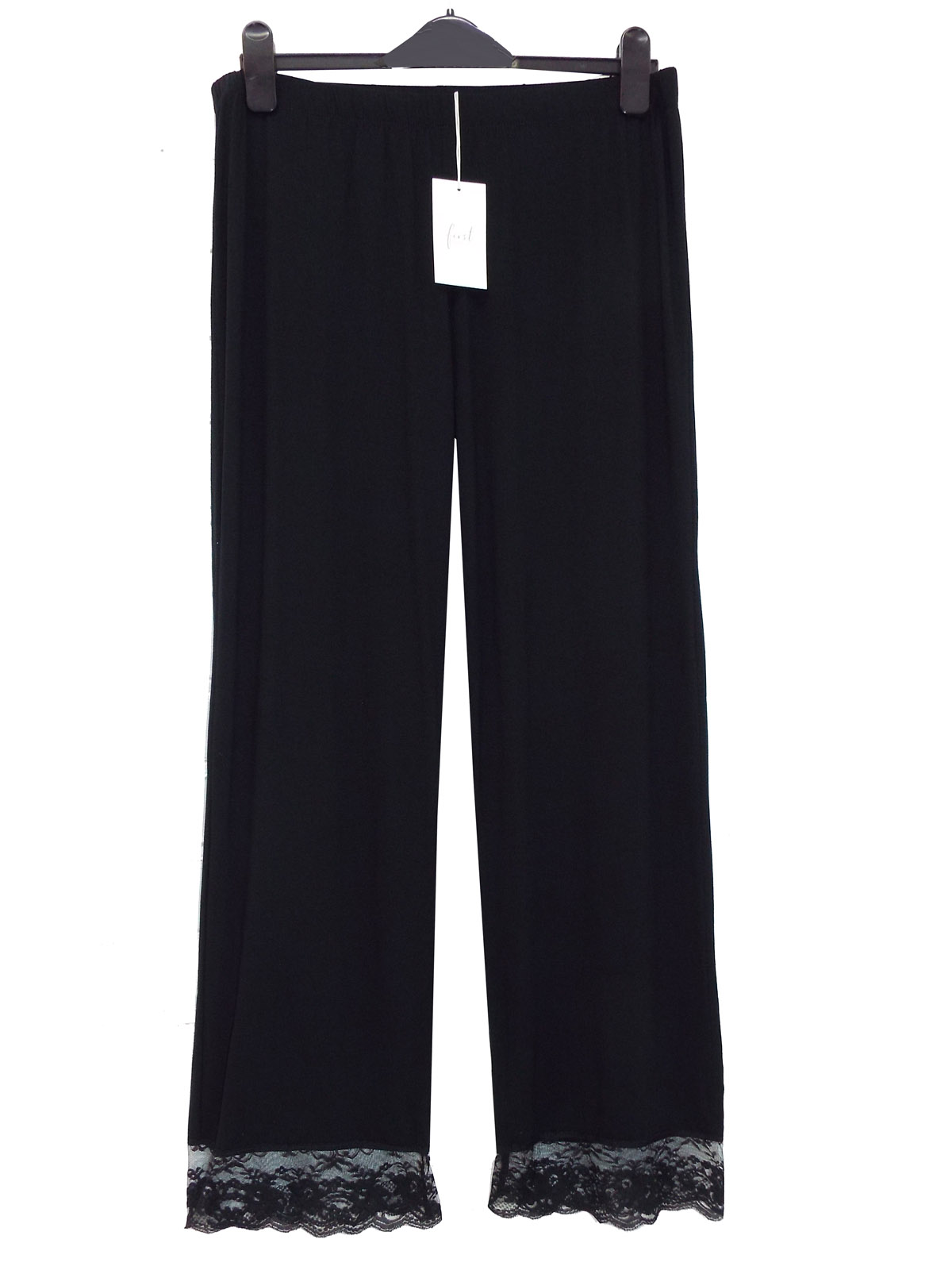 First Avenue BLACK Full Length Lace Panel Jersey Pyjama Bottoms - Size ...