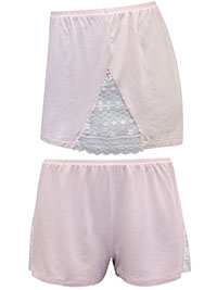 BLUSH-PINK Modal Blend Lace Panel Lounge Shorts - 8/10 to 12/14 (Small to Large)