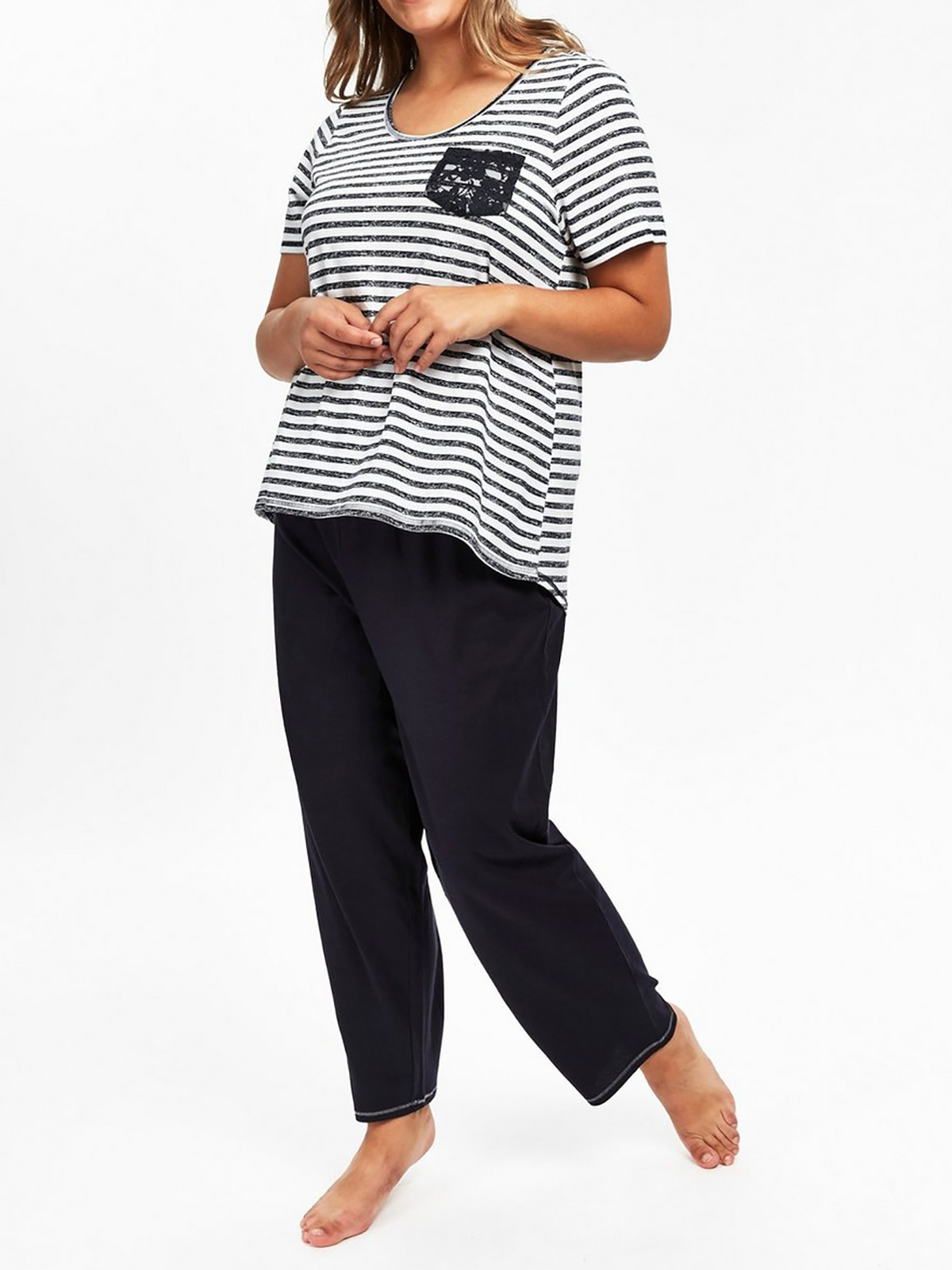 Navy Stripe Print Pyjama Set Plus Size 1416 To 3032
