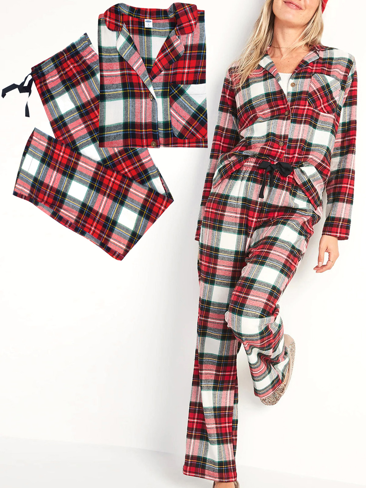 Old Navy Old Navy RED GREEN Pure Cotton Checked Pyjama Set Size To XS To XXL