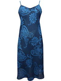 Victoria's Secret NAVY BLUE Printed Chiffon Midi Lingerie Slip - Size Small to Large