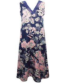 NAVY Satin & Lace Floral Print Long Nightdress - Size 10 to 14