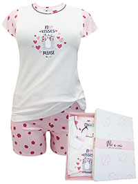 Italian Mi-a-mi ROSE Pure Cotton Flutter Sleeve Shortie Pyjama Set - Size 10 to 20 (EU 42 to 52)