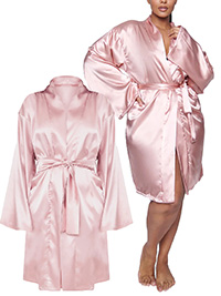 PLT ROSE-PINK Satin Belted Robe - Plus Size 16 to 28