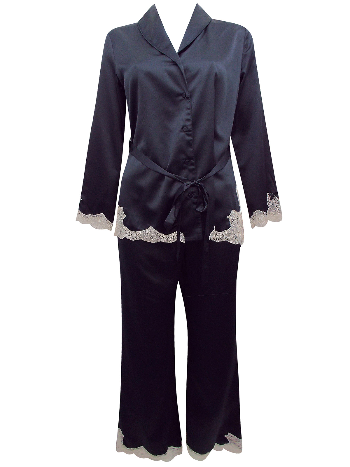 Boux Avenue - - Boux Avenue BLACK Peta Satin & Lace Pyjama Set - Size ...
