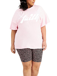 Full Circle Trends PINK T-Shirt & Bike Shorts Set with Scrunchie - Plus Size 1X to 3X