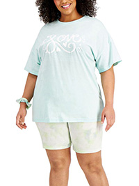 Full Circle Trends AQUA-GREEN T-Shirt & Bike Shorts Set with Scrunchie - Plus Size 1X to 3X