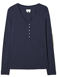 FF NAVY Lily Lace Henley Top - Size 10 to 20